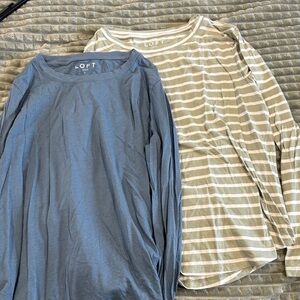 LOFT Blue and Striped Long Sleeve Tops